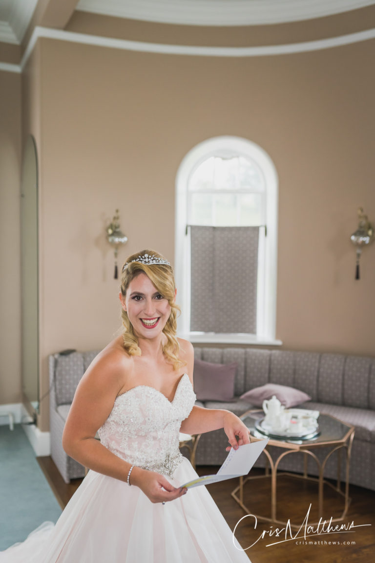 Bride Surprised at Hawkstone Hall Wedding Photography